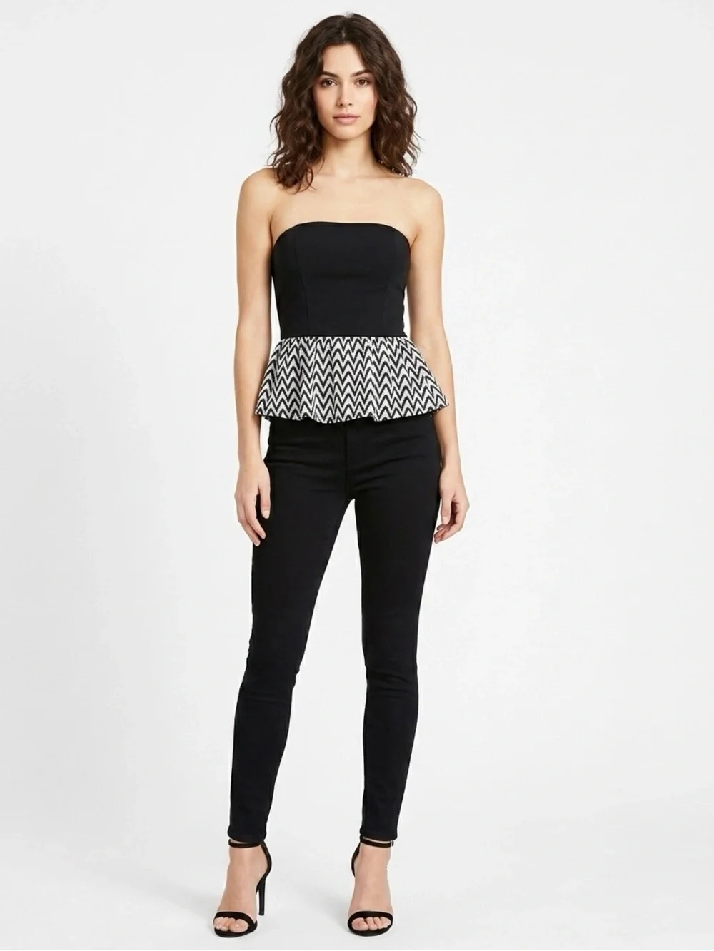 [CR] Black Strapless Peplum Top